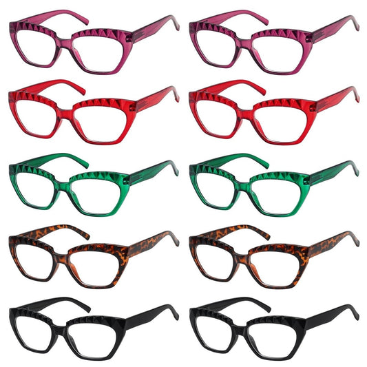 10 Pack Cat - eye Stylish Reading Glasses with Spring Hinges R2133eyekeeper.com