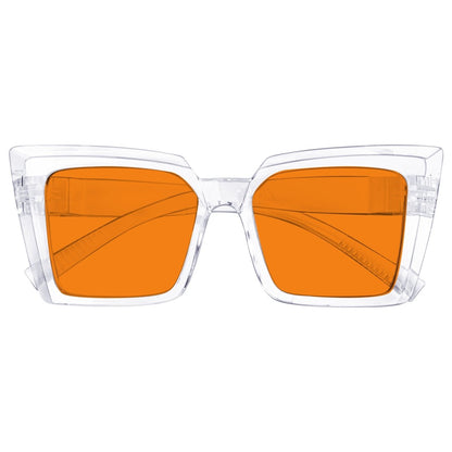 100% Blue Blocking Glasses Oversize Orange Lens Cat - eye Metalless Screwless Eyewear NR2141 - B98eyekeeper.com