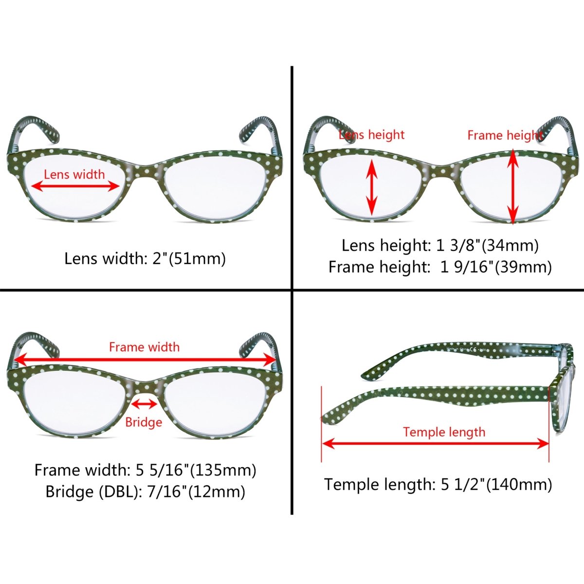 12 Pack Cat - eye Reading Glasses Polka Dot Design Readers R074Peyekeeper.com