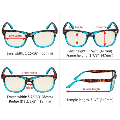 3 Pack Square Blue Light Filter Reading Glasses UVR080Deyekeeper.com