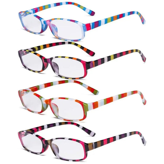 4 Pack Ladies Fashion Reading Glasses with Stripe Arms R908Seyekeeper.com