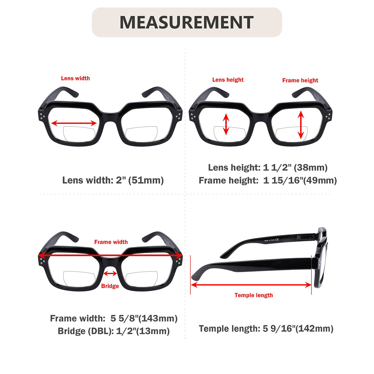 Bifocal Reading Glasses Dimension