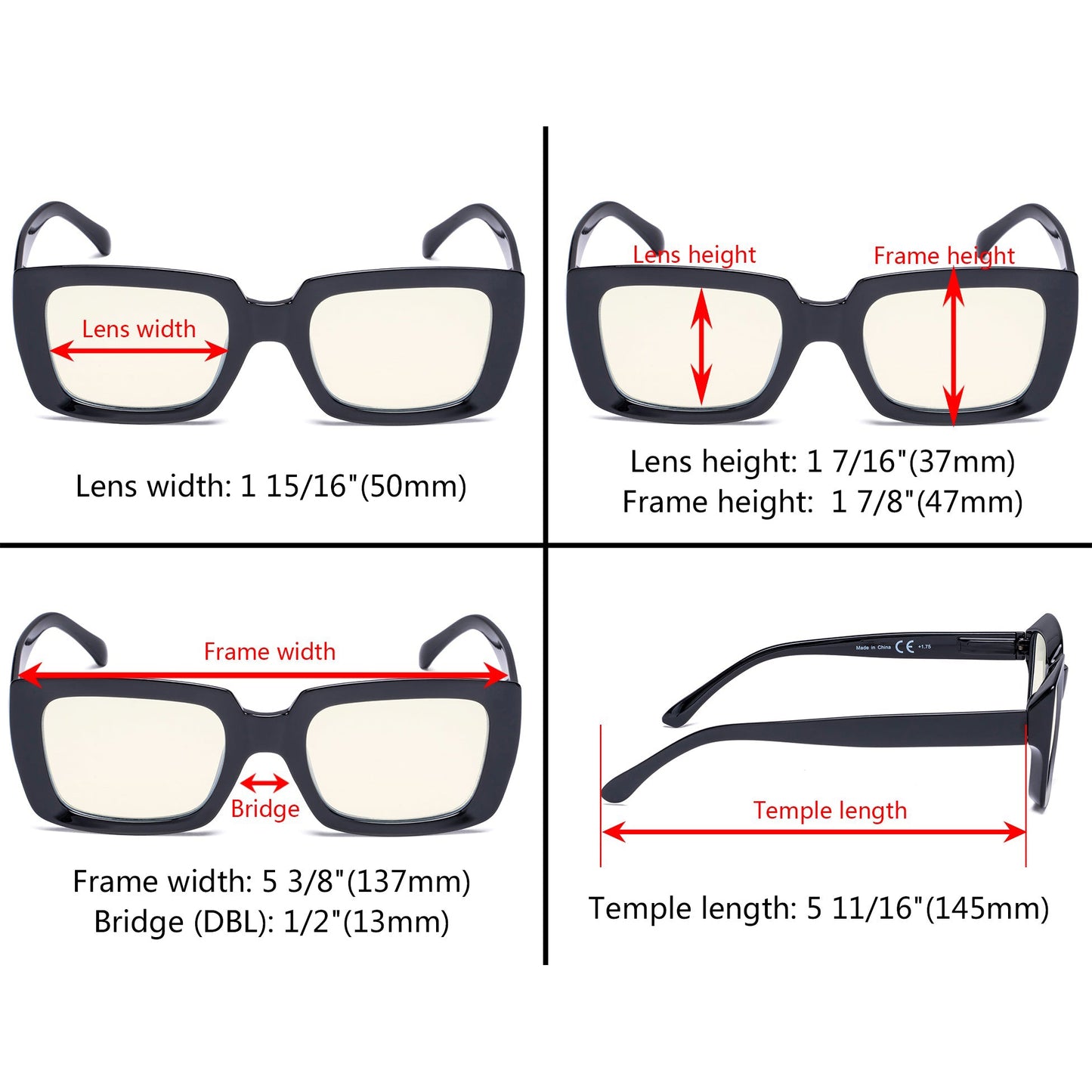 4 Pack Thicker Frame Design Blue Light Filter Reading Glasses UVR9107