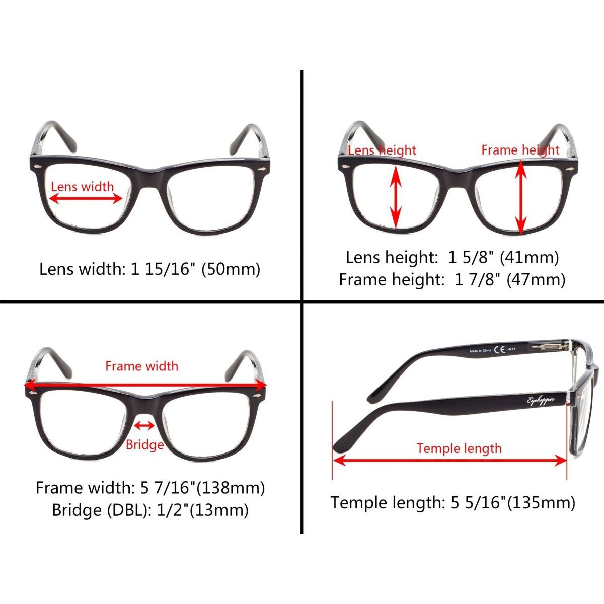 4 Pack Square Large Lenses Reading Glasses Spring - Hinges Readers R080eyekeeper.com