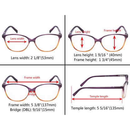 5 Pack Stylish Reading Glasses Two-tone Readers RFH2