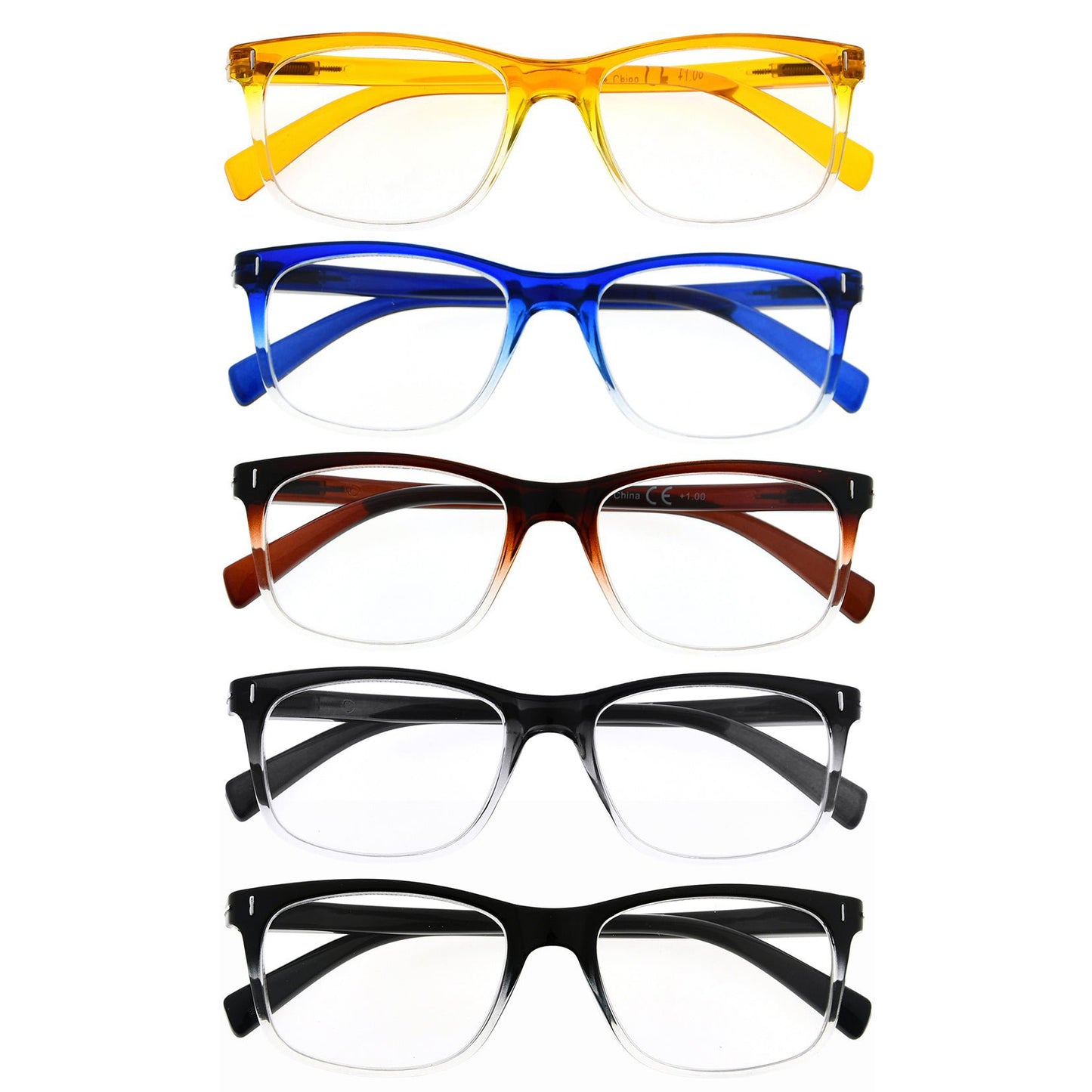 5 Pack Rectangle Stylish Reading Glasses Classic Readers R150