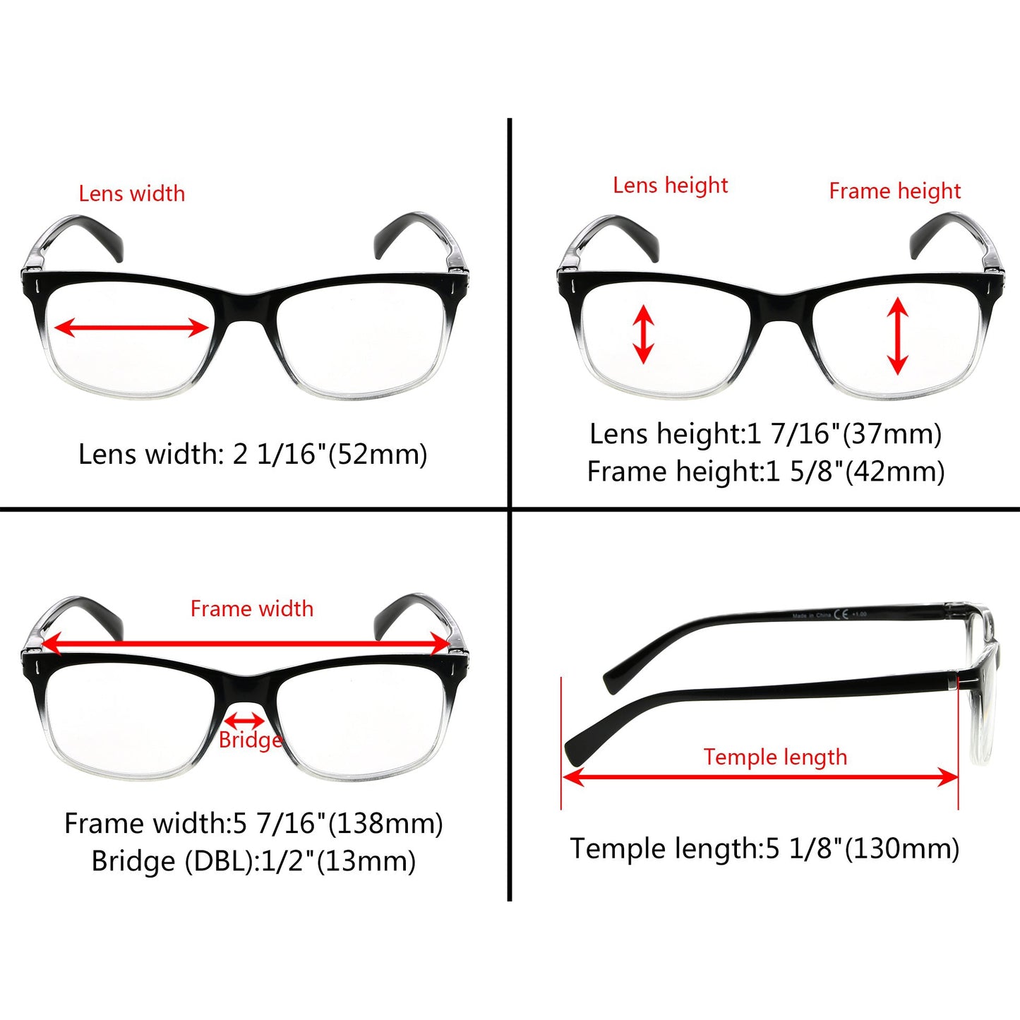 5 Pack Rectangle Stylish Reading Glasses Classic Readers R150