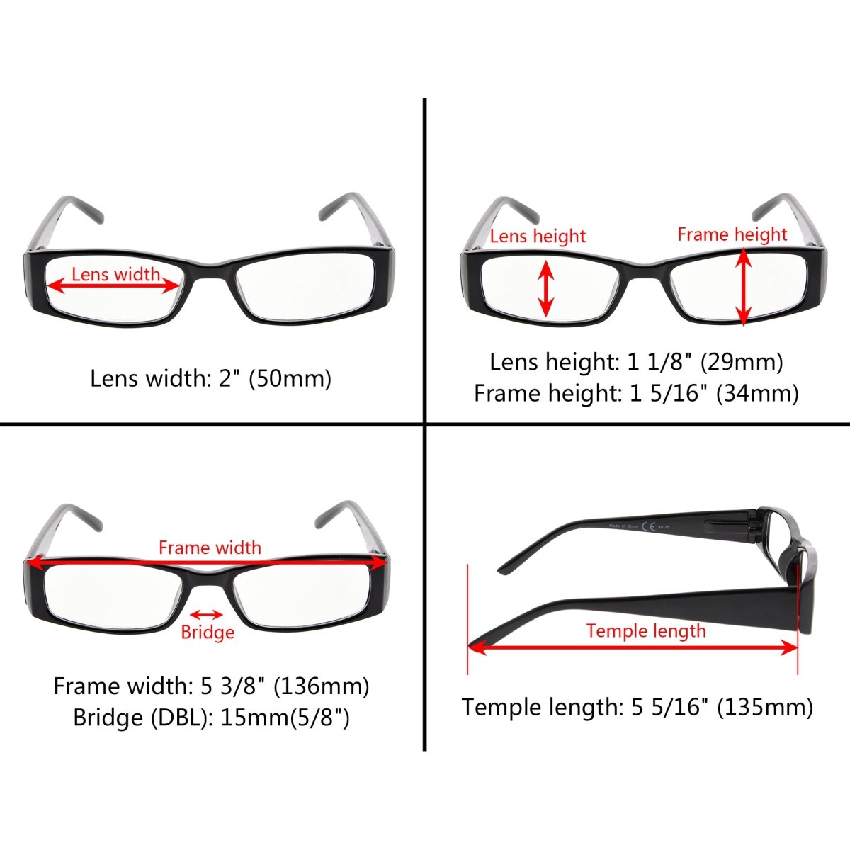 5 Pack Stylish Rectangular Reading Glasses Sunshine Readers R006eyekeeper.com