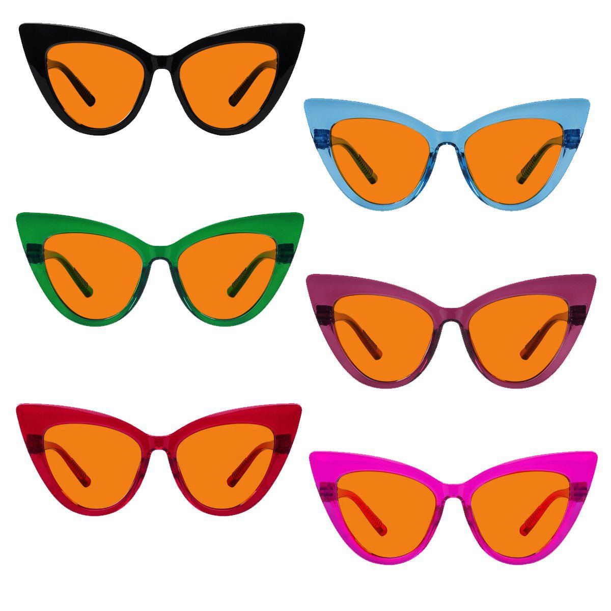 6 Pack 100% Blue Blocking Cat - eye Orange Glasses for Sleep Metalless R2318 - B98eyekeeper.com