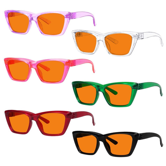 6 Pack 100% Blue Blocking Glasses Orange Lens Metalless Screwless Cat - eye R2514 - B98eyekeeper.com