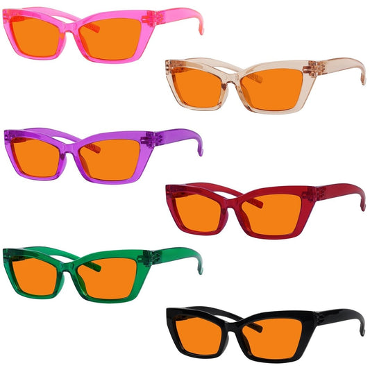 6 Pack 100% Blue Blocking Orange Glasses Cat - eye Metalless Glasses R2516 - B98eyekeeper.com