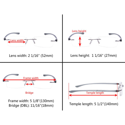 6 Pack Small Classic Rectangle Reading Glasses Rimless Readers R14001