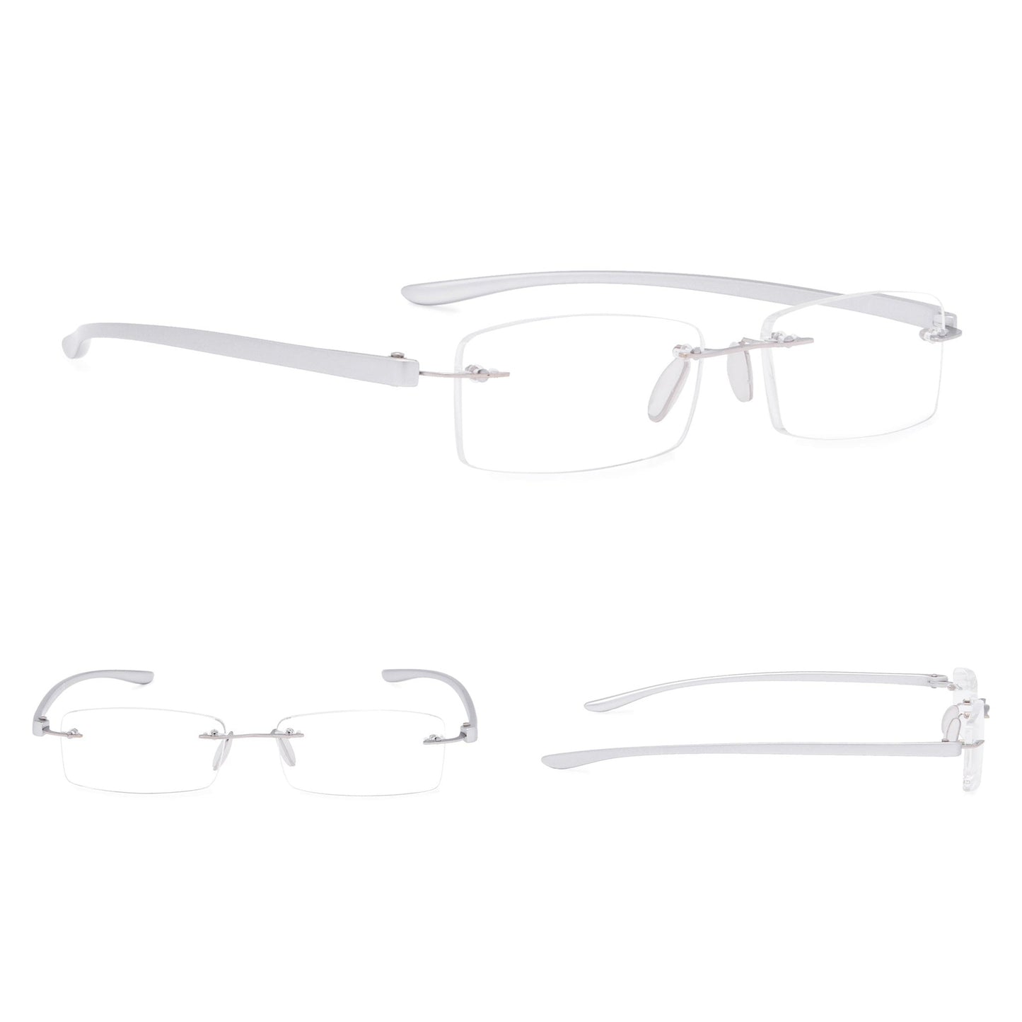 6 Pack Small Classic Rectangle Reading Glasses Rimless Readers R14001