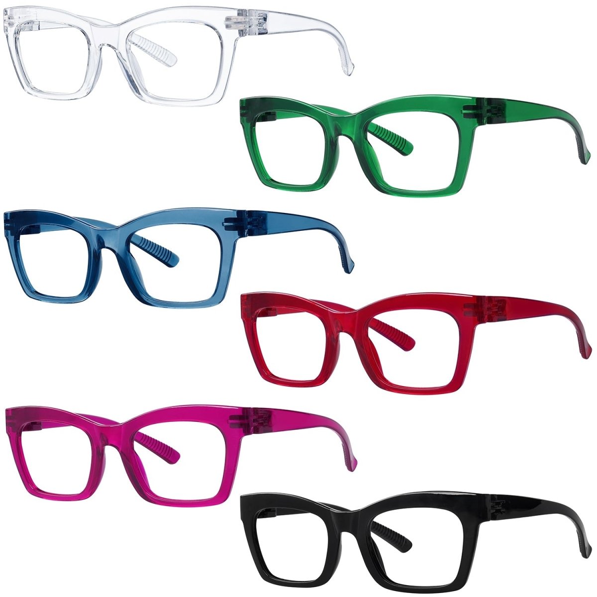 6 Pack Thick Spring Hinge Metalless Screwless Reading Glasses NR2308eyekeeper.com