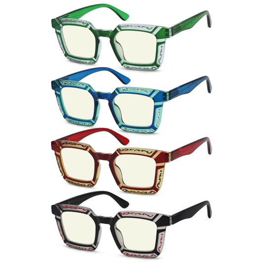 4 Pack Colourful Blue Light Filter Reading Glasses UV2106