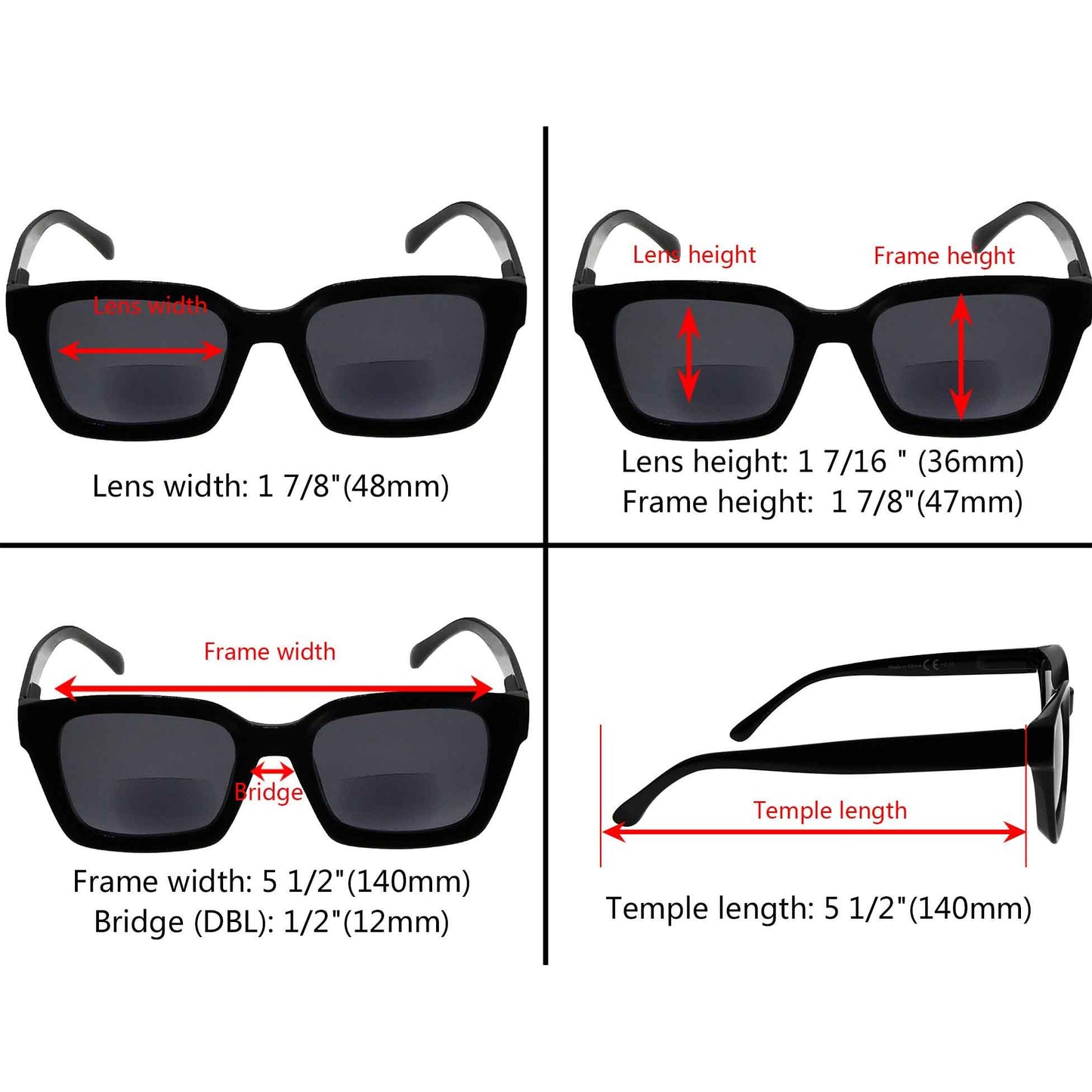 Square Reading Sunglasses Thicker Frame Bifocal Readers SBR9106