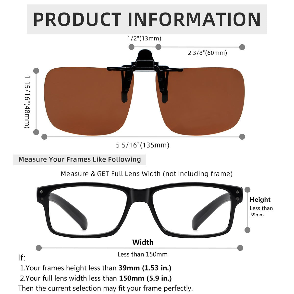 Square Flip up Polarized Clip on Sunglasses F69 (60MMx48MM)eyekeeper.com