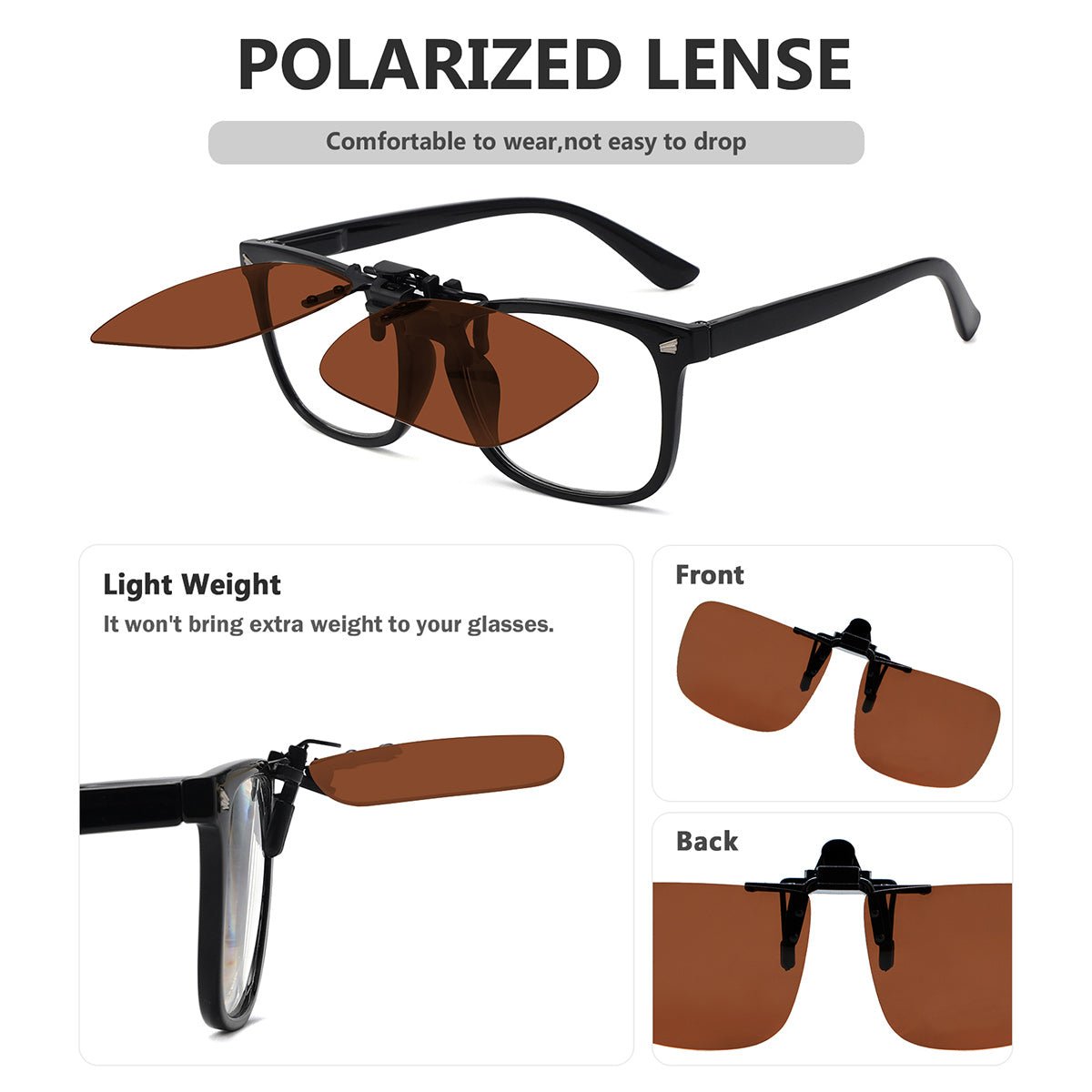 Square Flip up Polarized Clip on Sunglasses F69 (60MMx48MM)eyekeeper.com