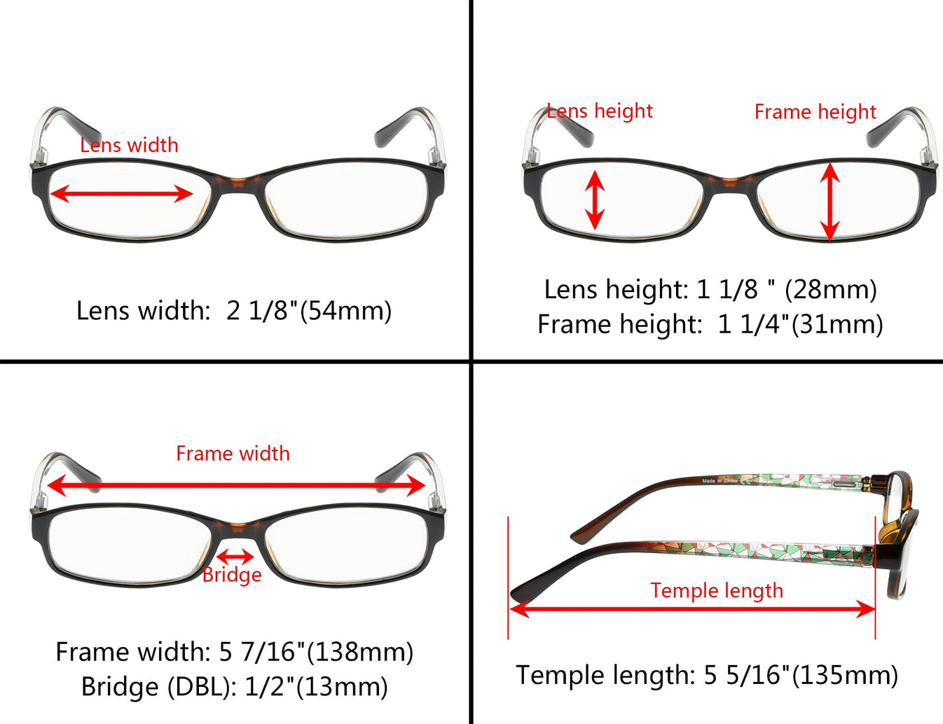 Reading Glasses Small Lens with Pattern Temples 3-Pack Women ...