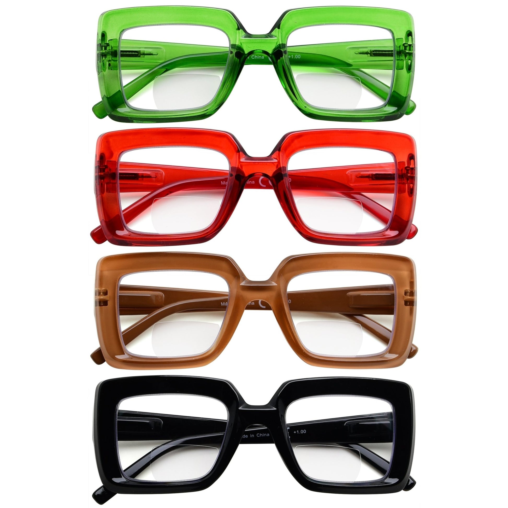 4 Pack Thicker Frame Bifocal Reading Glasses for Women 4 Pairs Mix / +1.00