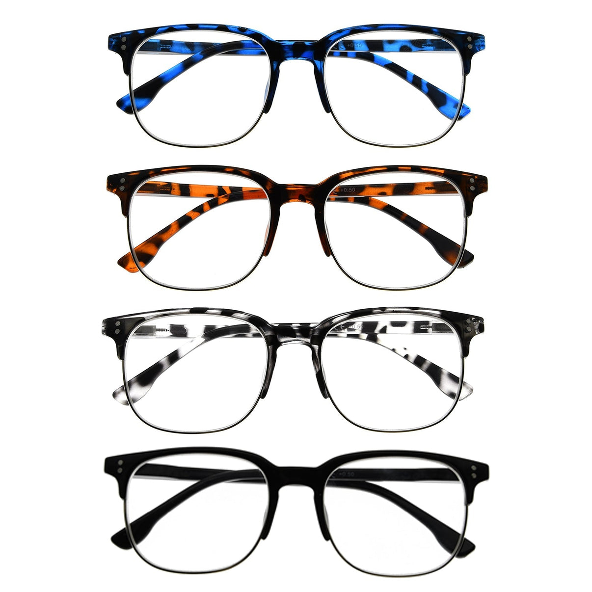 4 Pack Fashion Half Rim Reading Glasses for Women Men – eyekeeper.com