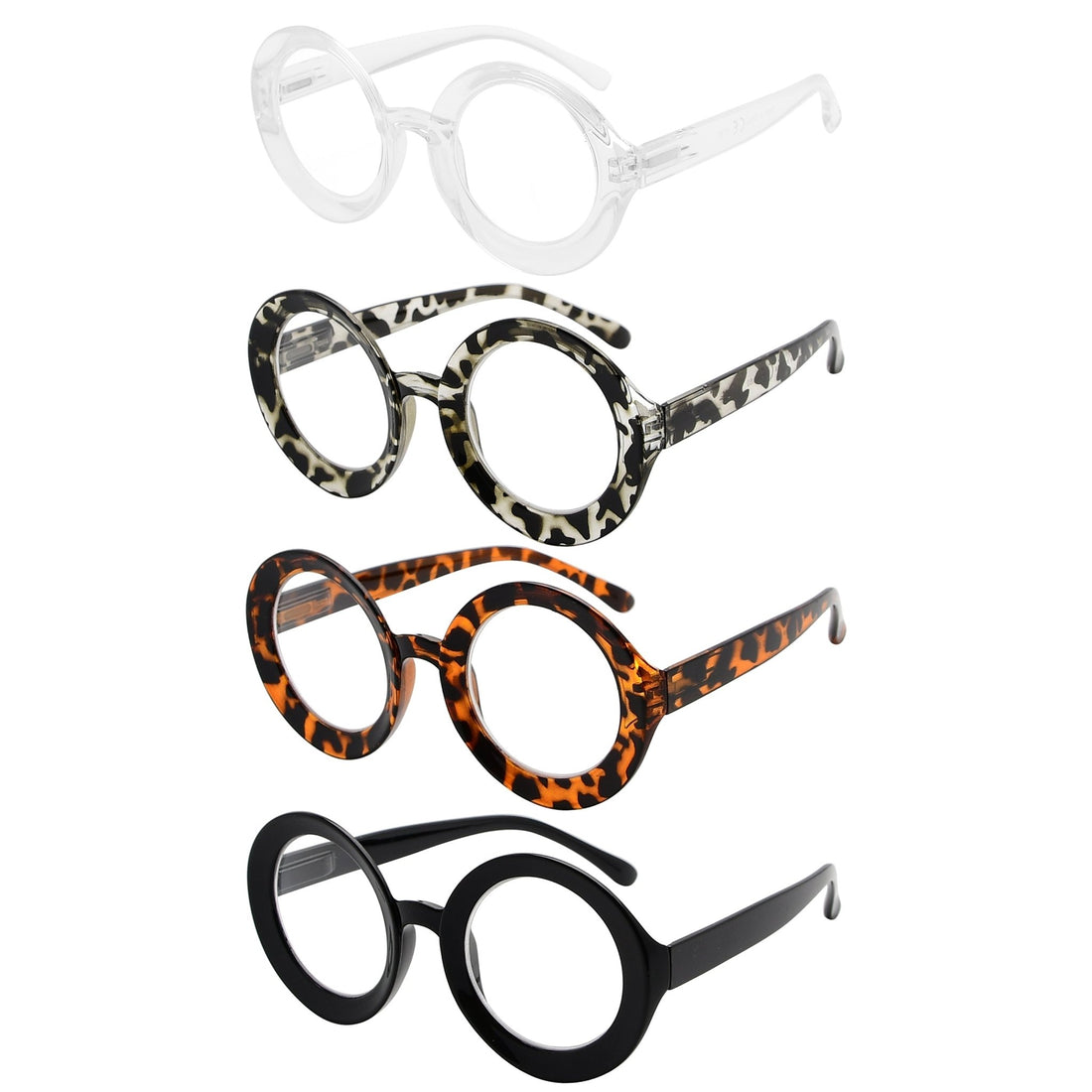 4 Pack Thicker Frame Round Reading Glasses Women
