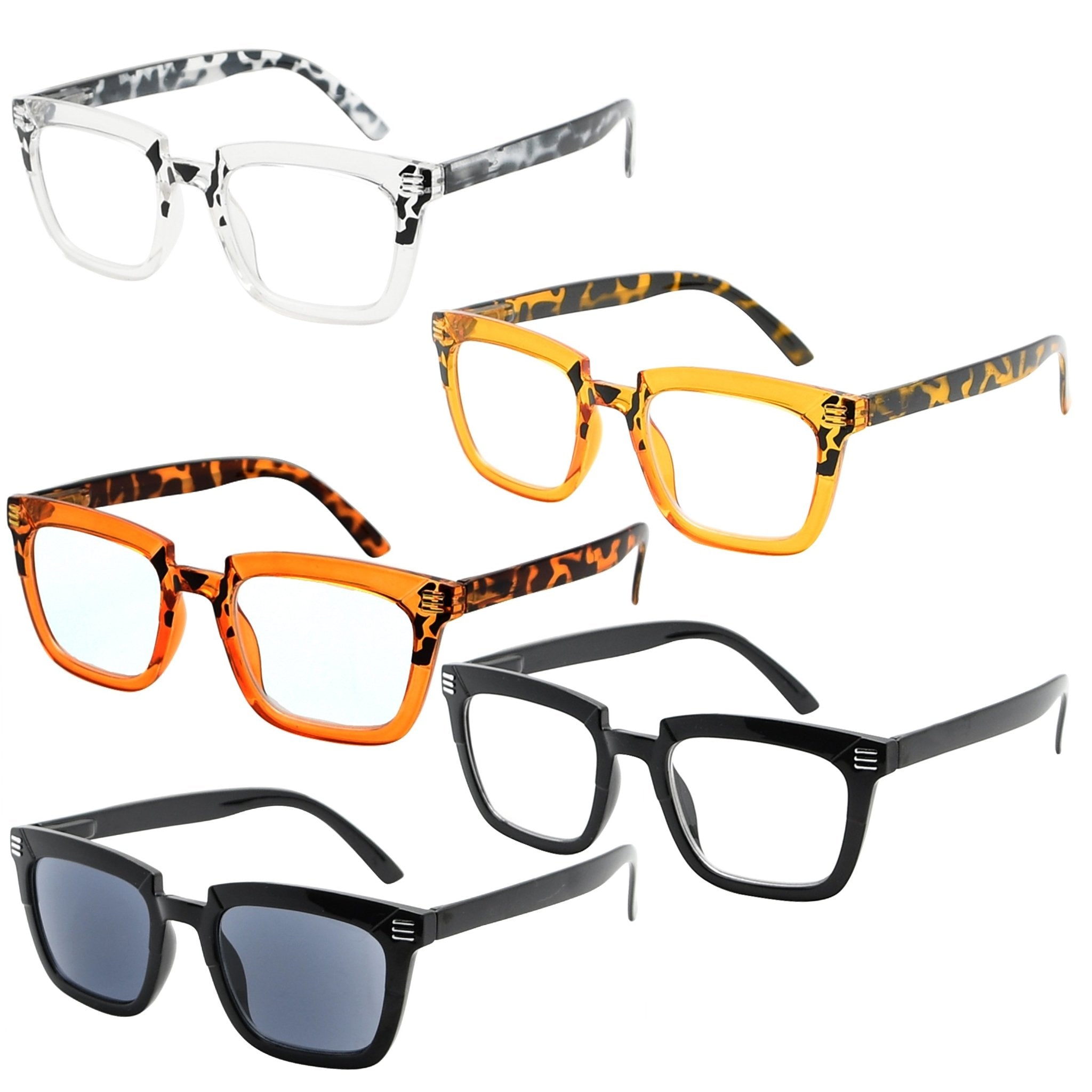 5 Pack Stylish Rectangle Reading Glasses for Women Men – eyekeeper.com