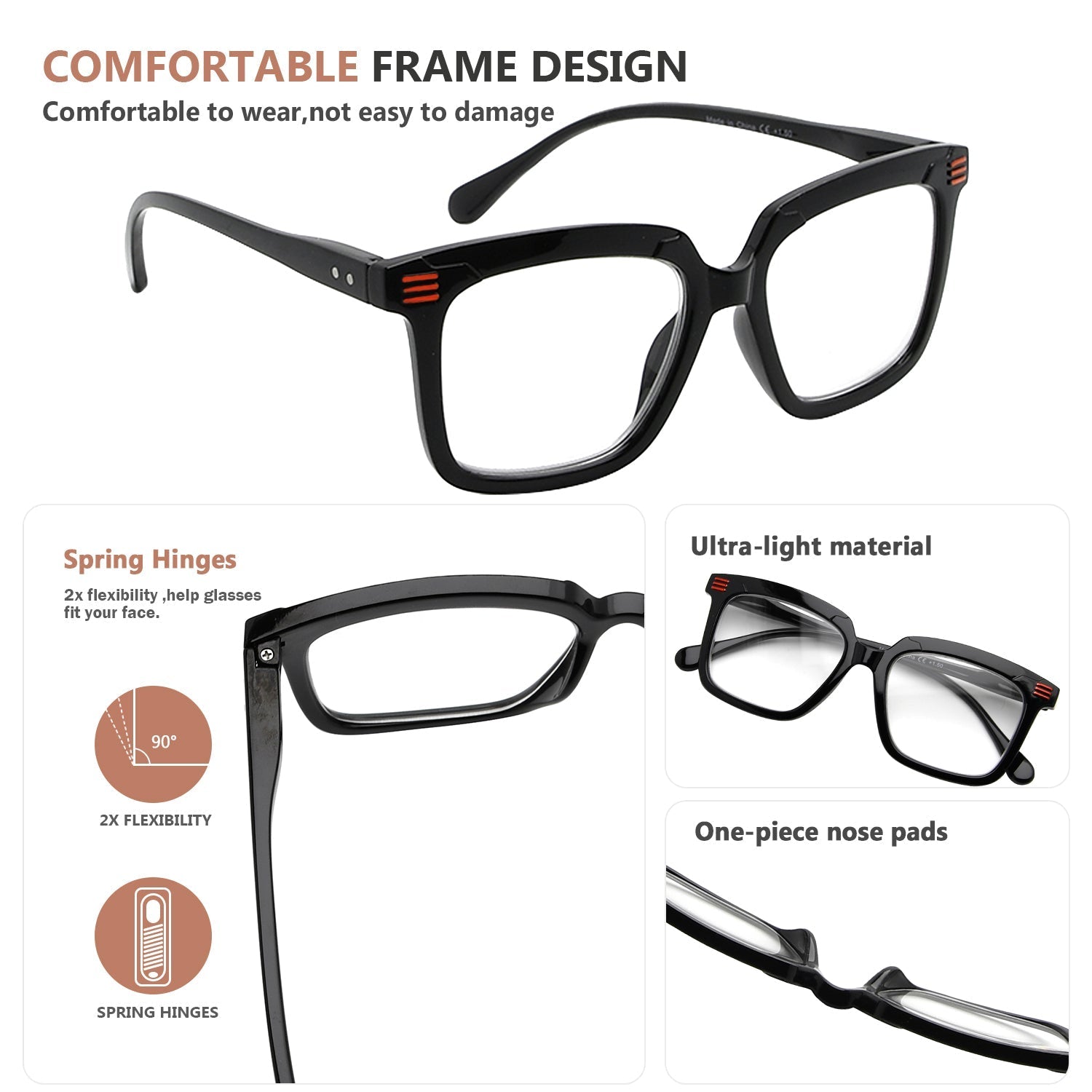 Reading Glasses Square Specs Stylish Readers 5 Pack Women Men ...