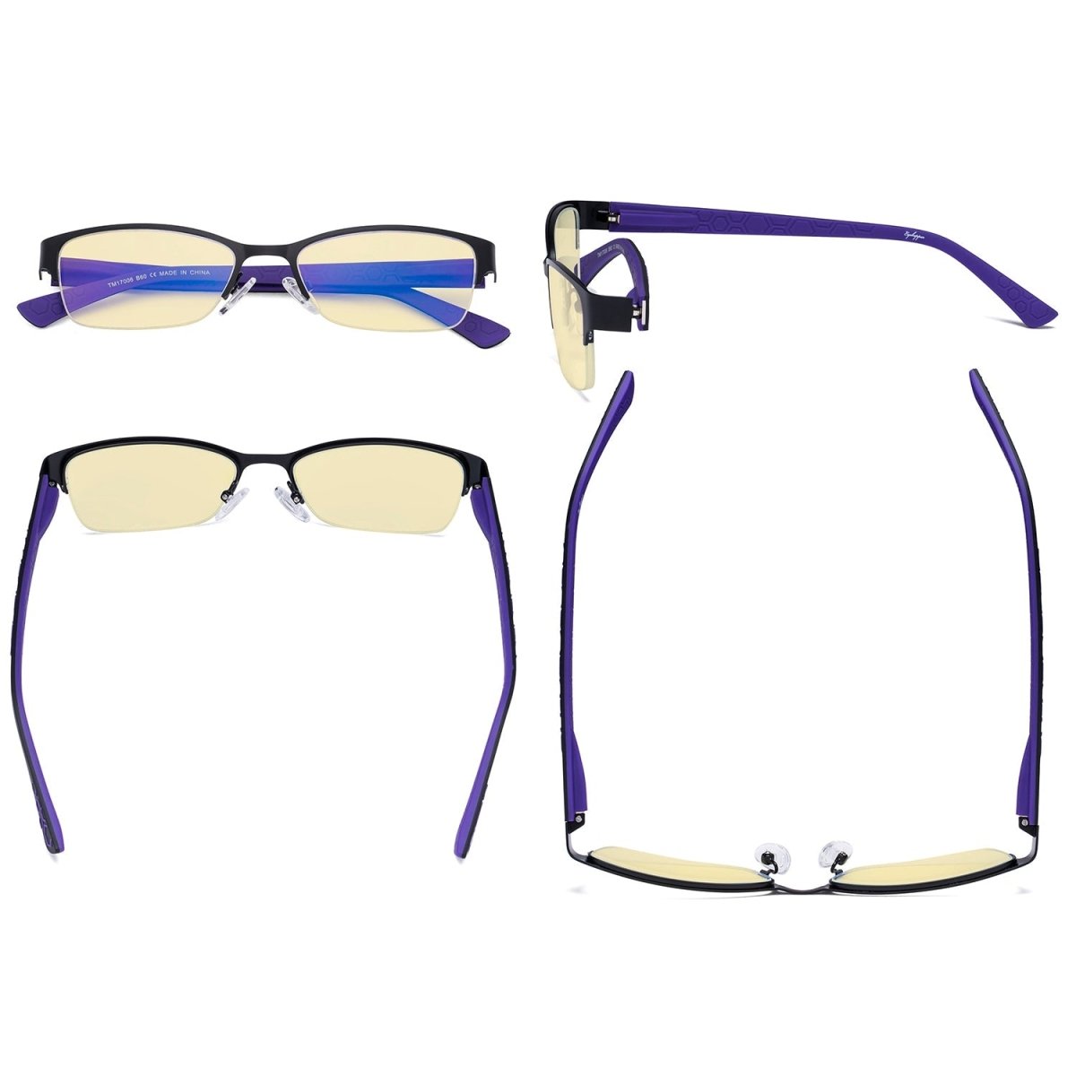 Lunettes de vue demi cercl es en m tal bleu bloquant la lumi re femmes TM17006