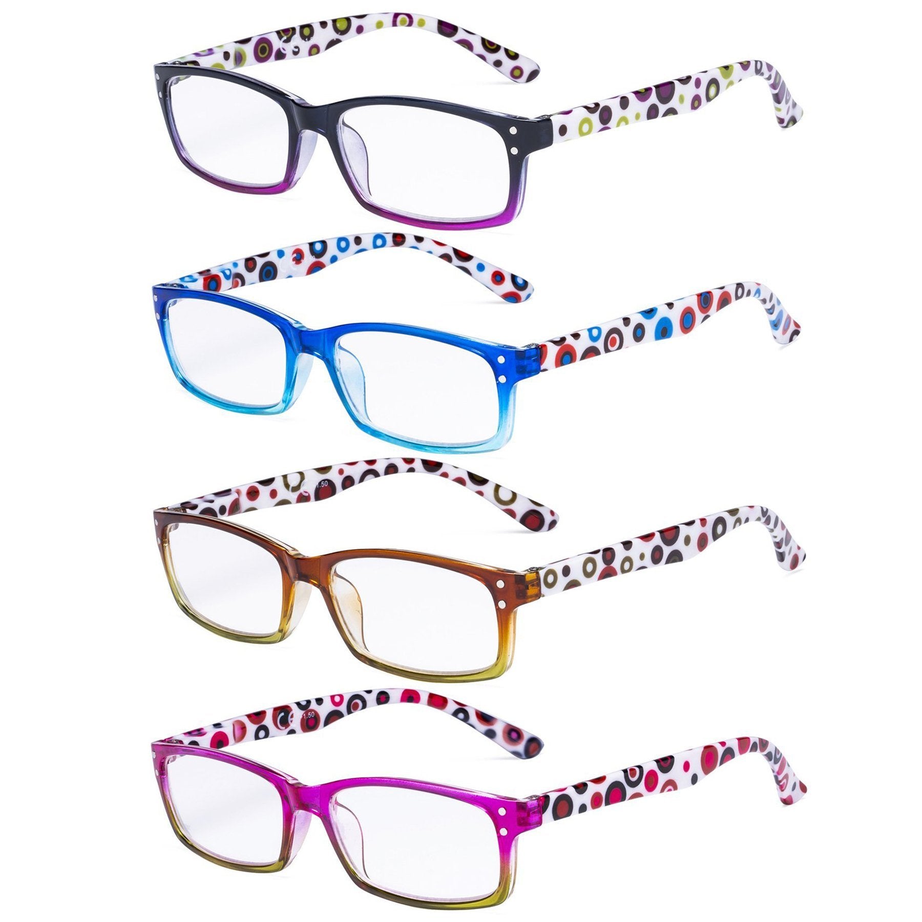 4 Pack Ladies Cute Dot Pattern Temples Reading Glasses