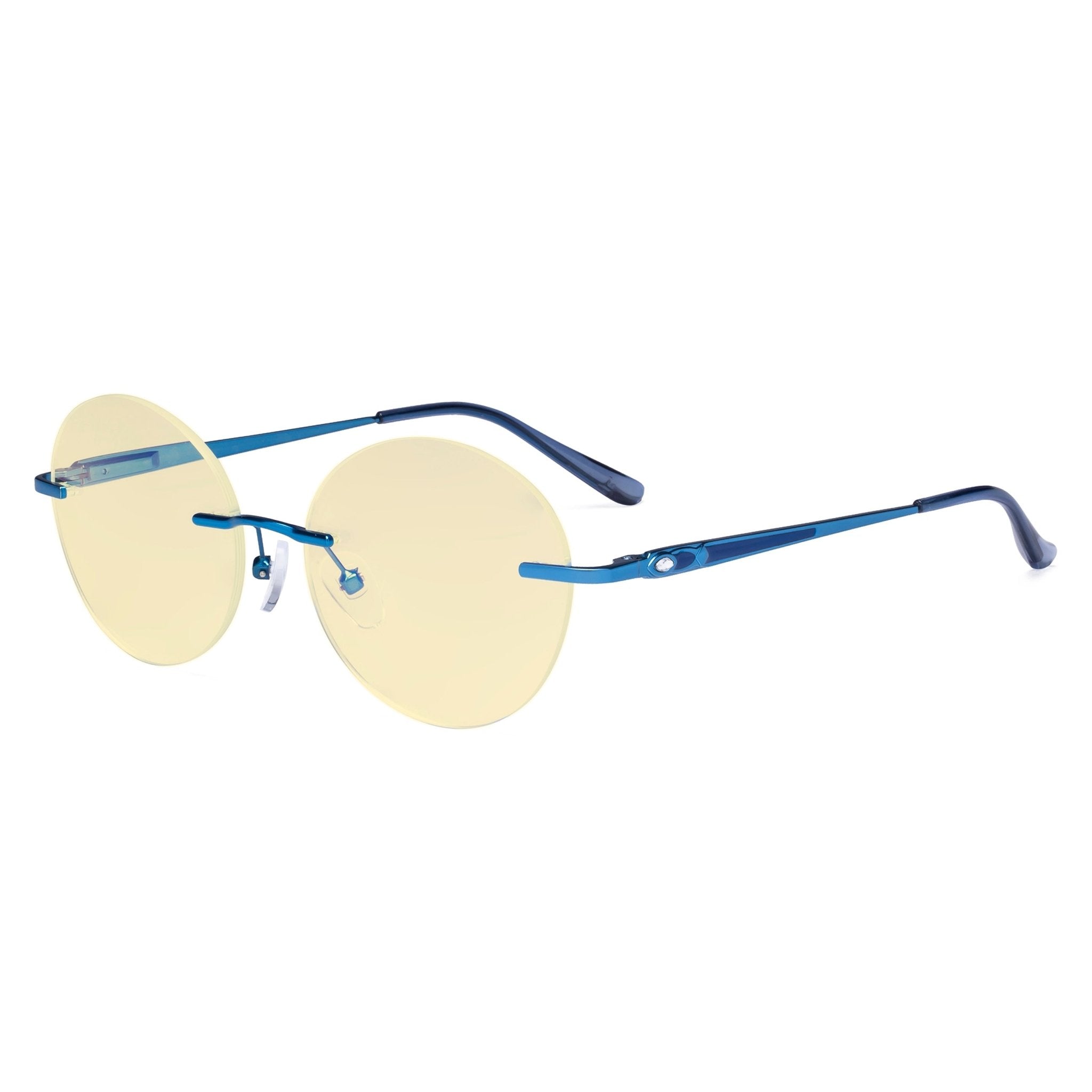 Gold Lightweight Round Rimless Tinted Sunglasses with Light Blue Sunwear  Lenses - Artist