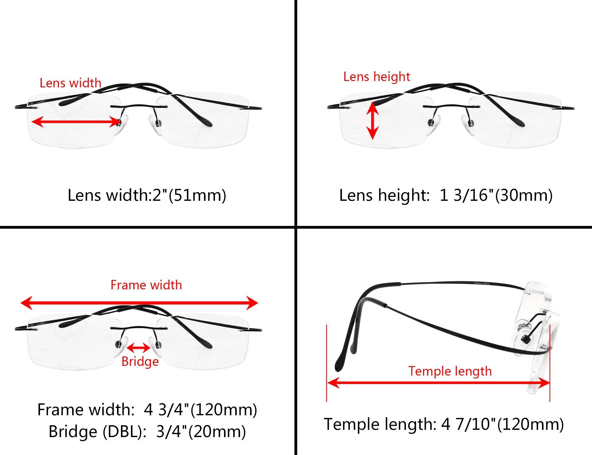 Titanium Rimless Reading Glasses Foldable Arms Readers Women Men ...