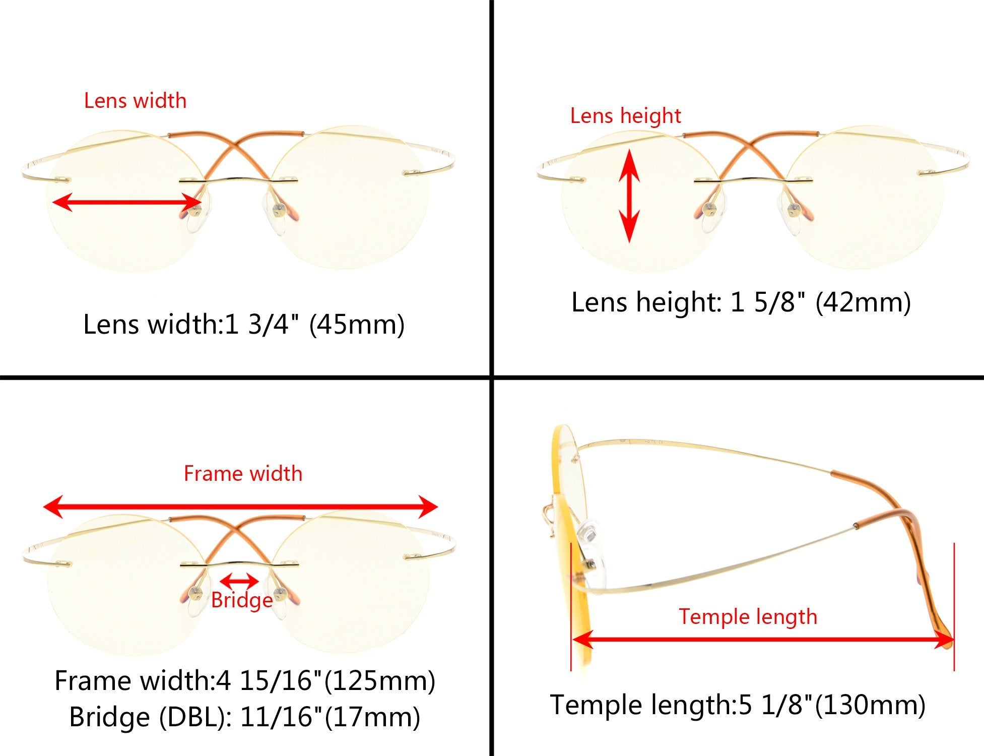 Titanium Rimless Round Reading Glasses Circle Readers Women Men ...